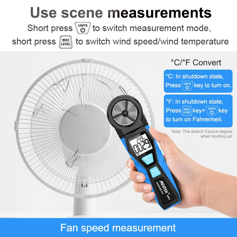MESTEK AM10 Digital Anemometer Unit Switch Wind Speed Gauge Tester Meter MESTEK AM10 Digital Anemometer Unit Switch Wind Speed Gauge Tester Meter